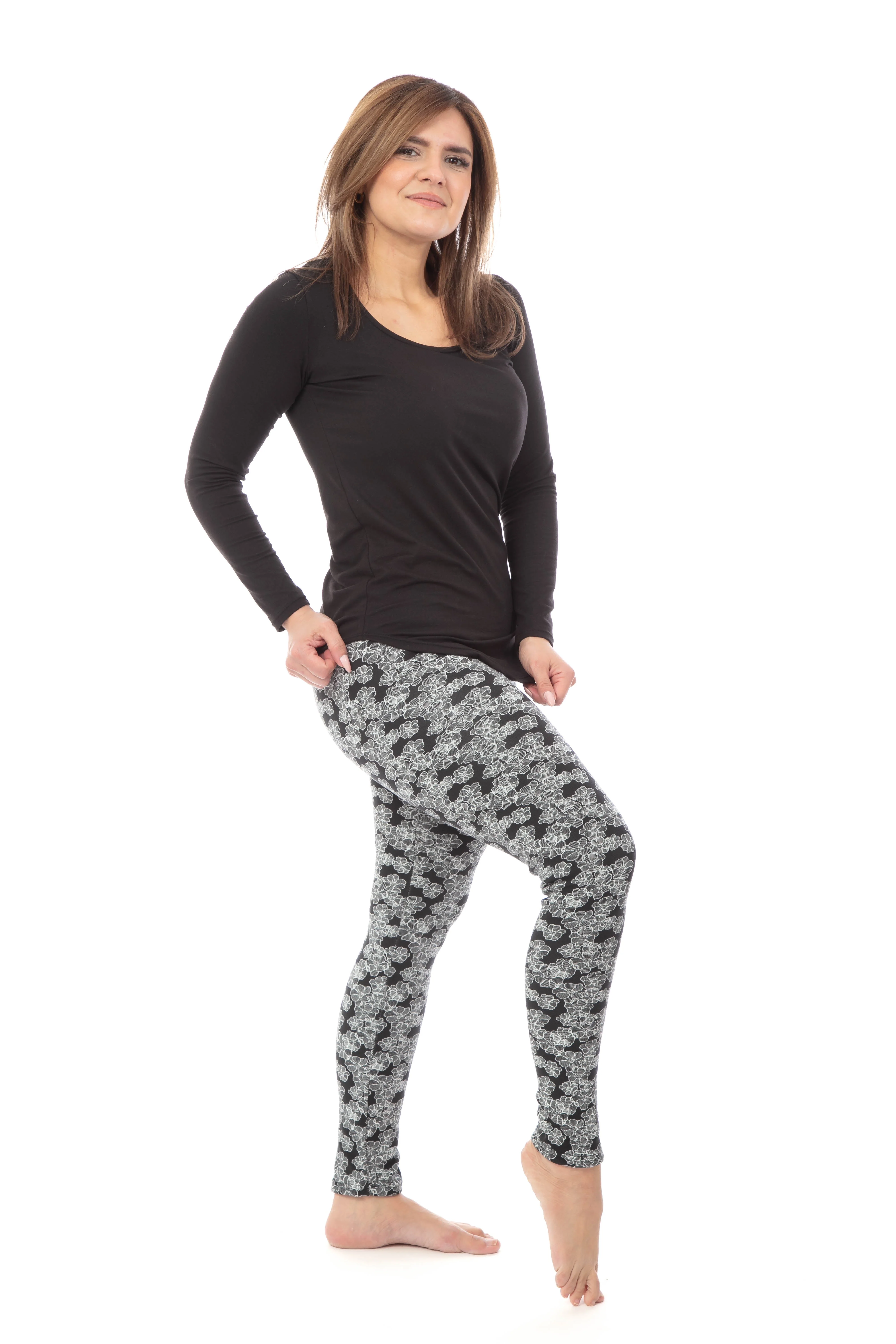 B&W Daisy - Cozy Lined Leggings - Image 2