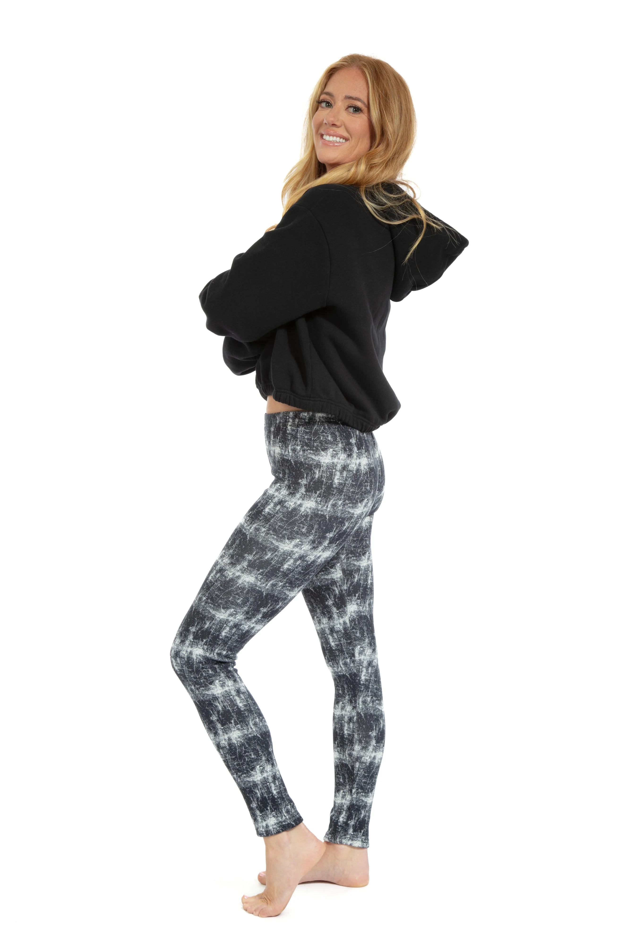 B&W Marbled - Cozy Lined Leggings - Image 2