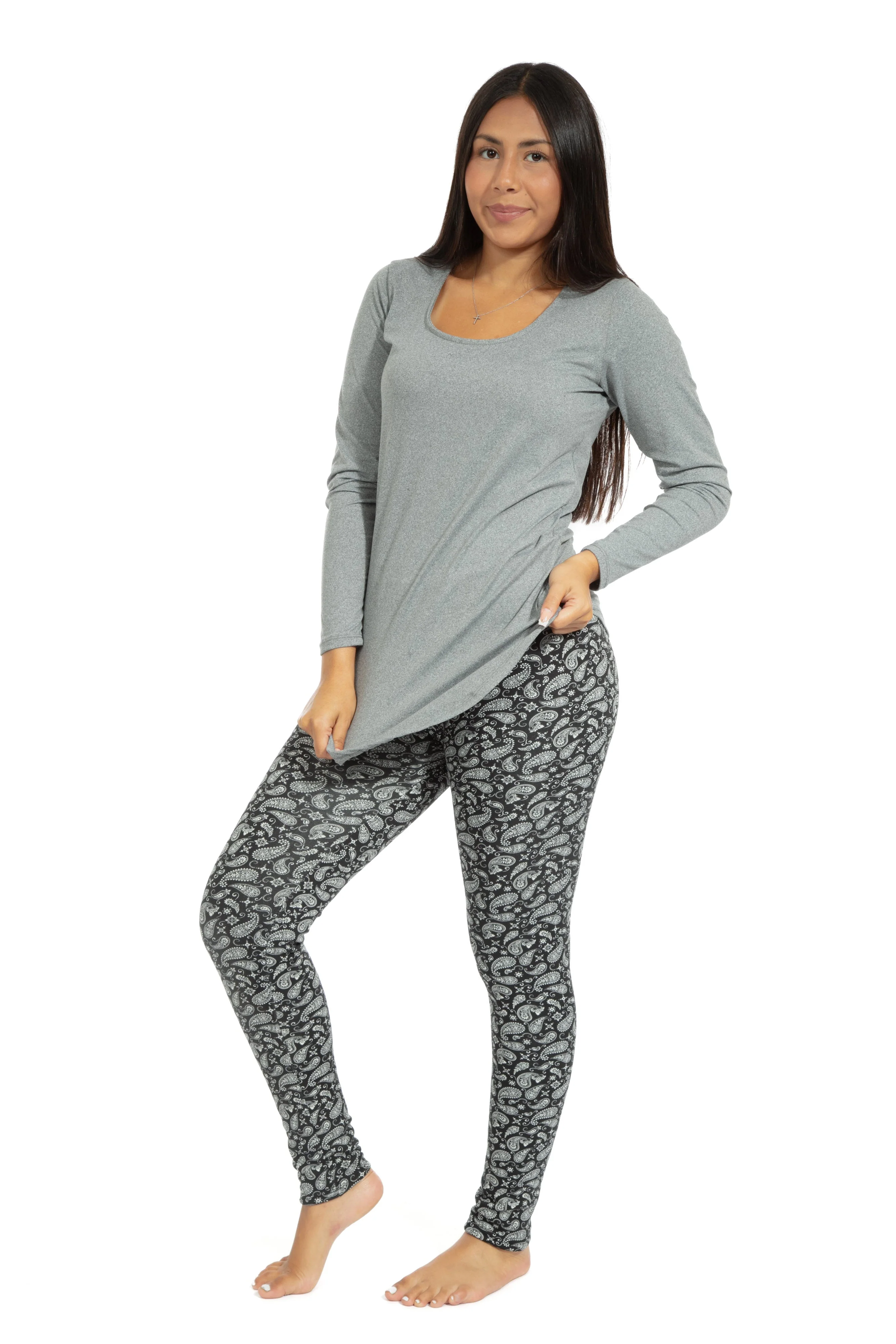 B&W Paisley - Cozy Lined Leggings - Image 2