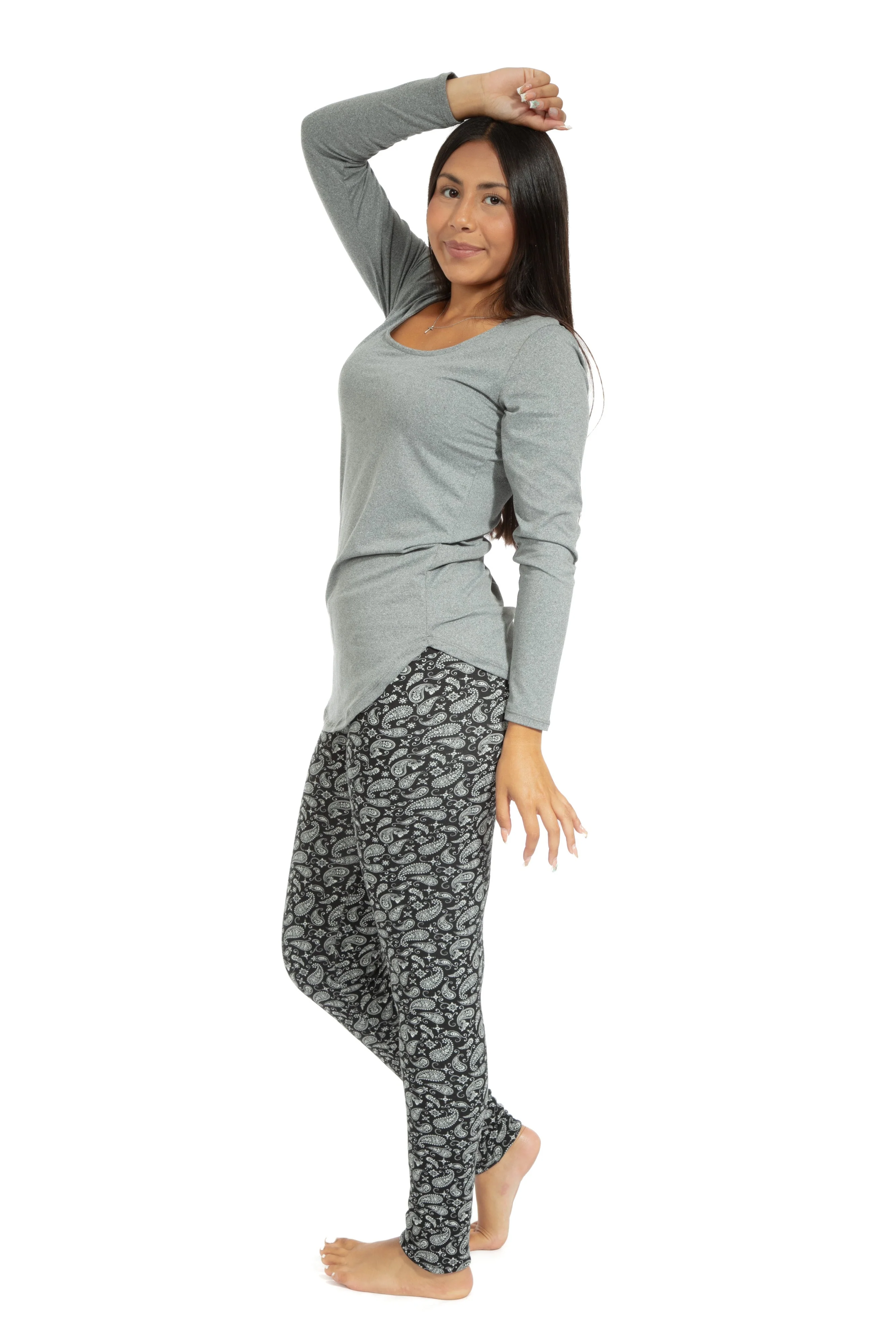 B&W Paisley - Cozy Lined Leggings - Image 5
