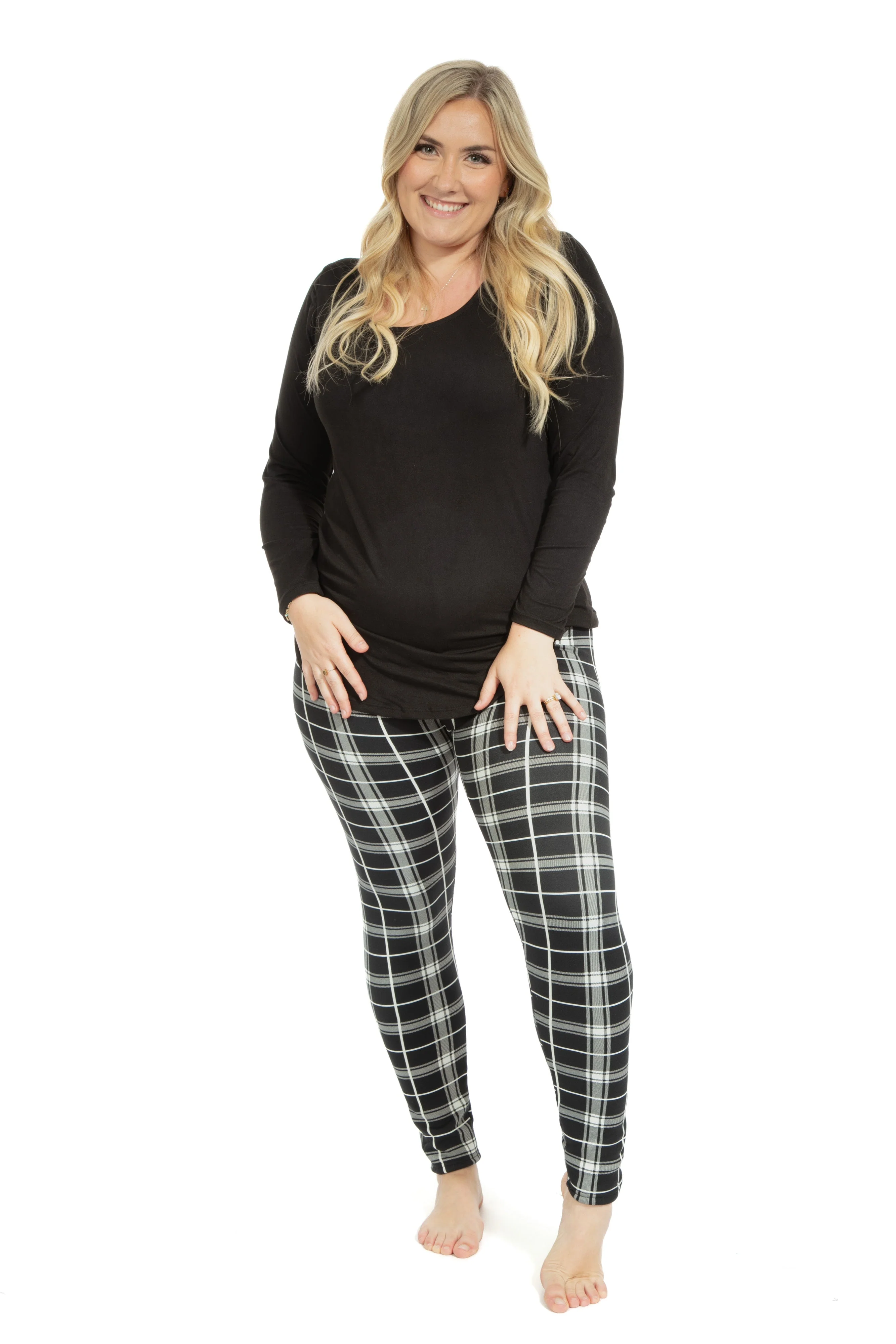 B&W Plaid - Cozy Lined Leggings - Image 2