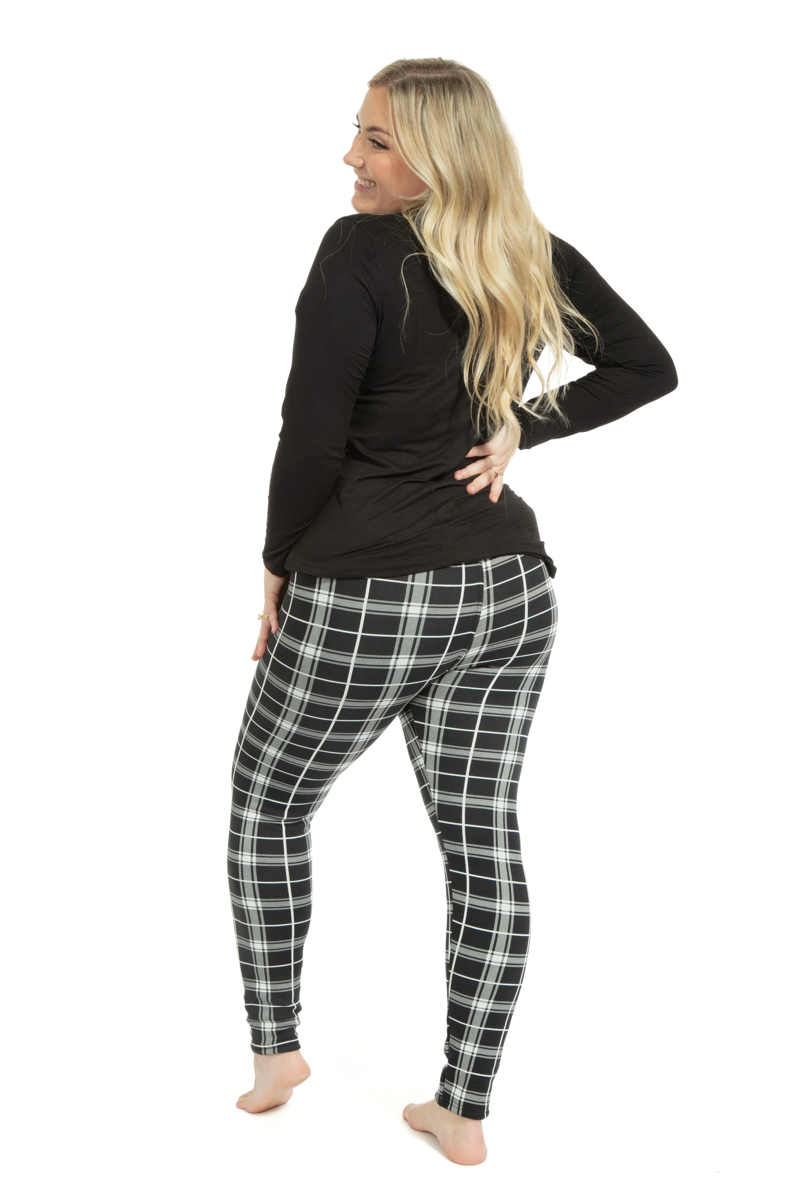 B&W Plaid - Cozy Lined Leggings - Image 3