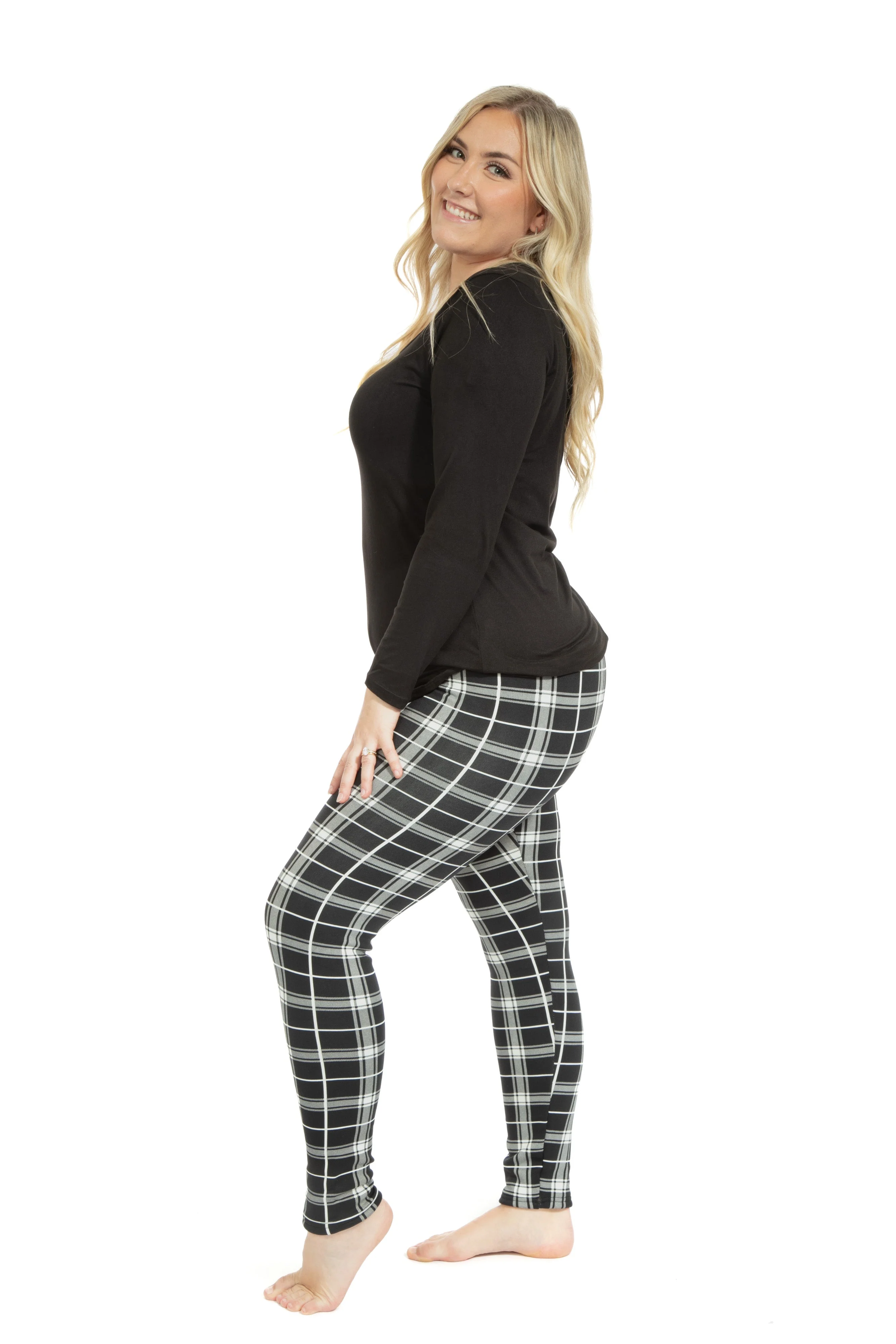 B&W Plaid - Cozy Lined Leggings - Image 5