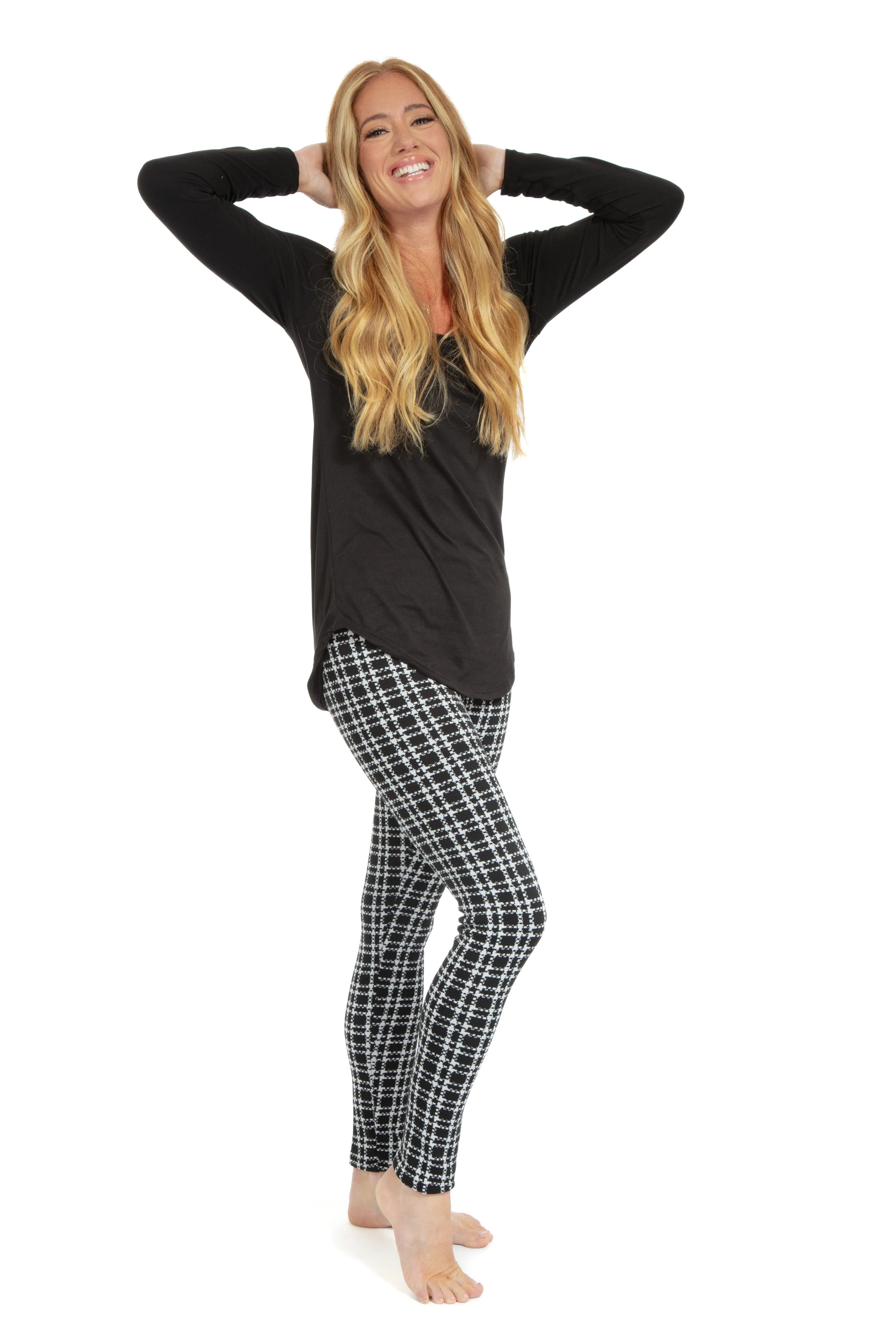 B&W Plaid Checks - Cozy Lined Leggings - Image 2