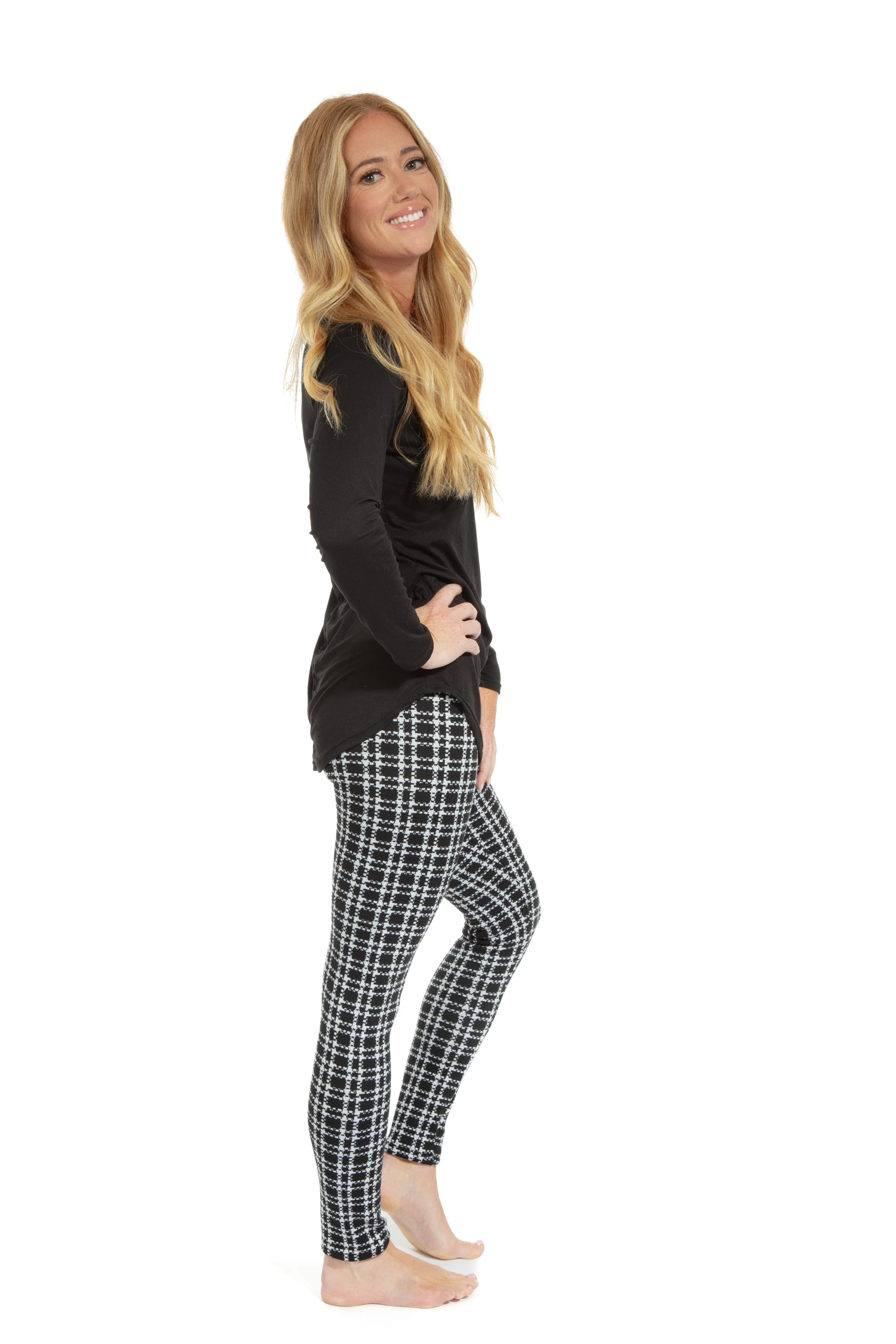 B&W Plaid Checks - Cozy Lined Leggings - Image 4