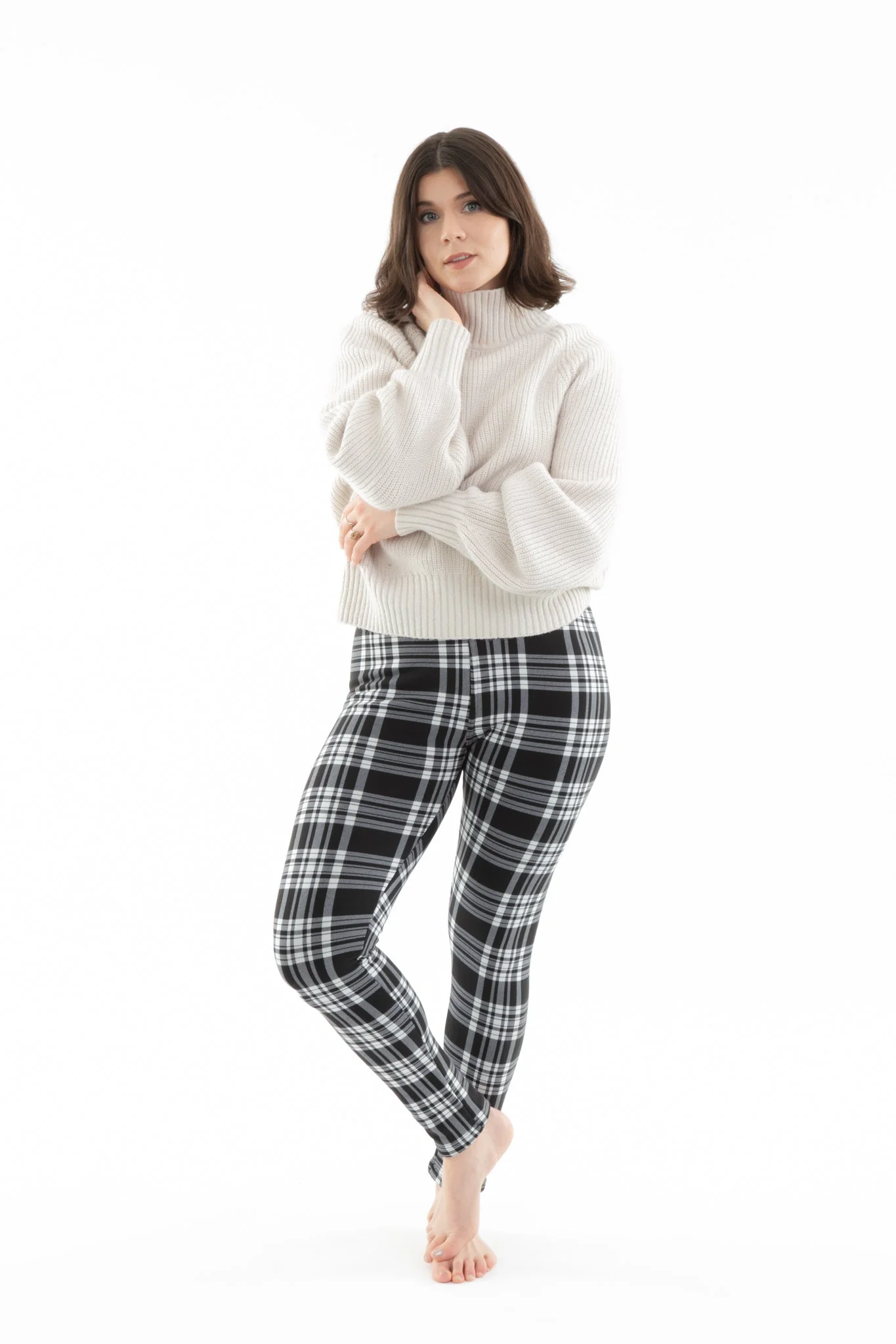 B&W Plaid - Cozy Lined Leggings - Image 3