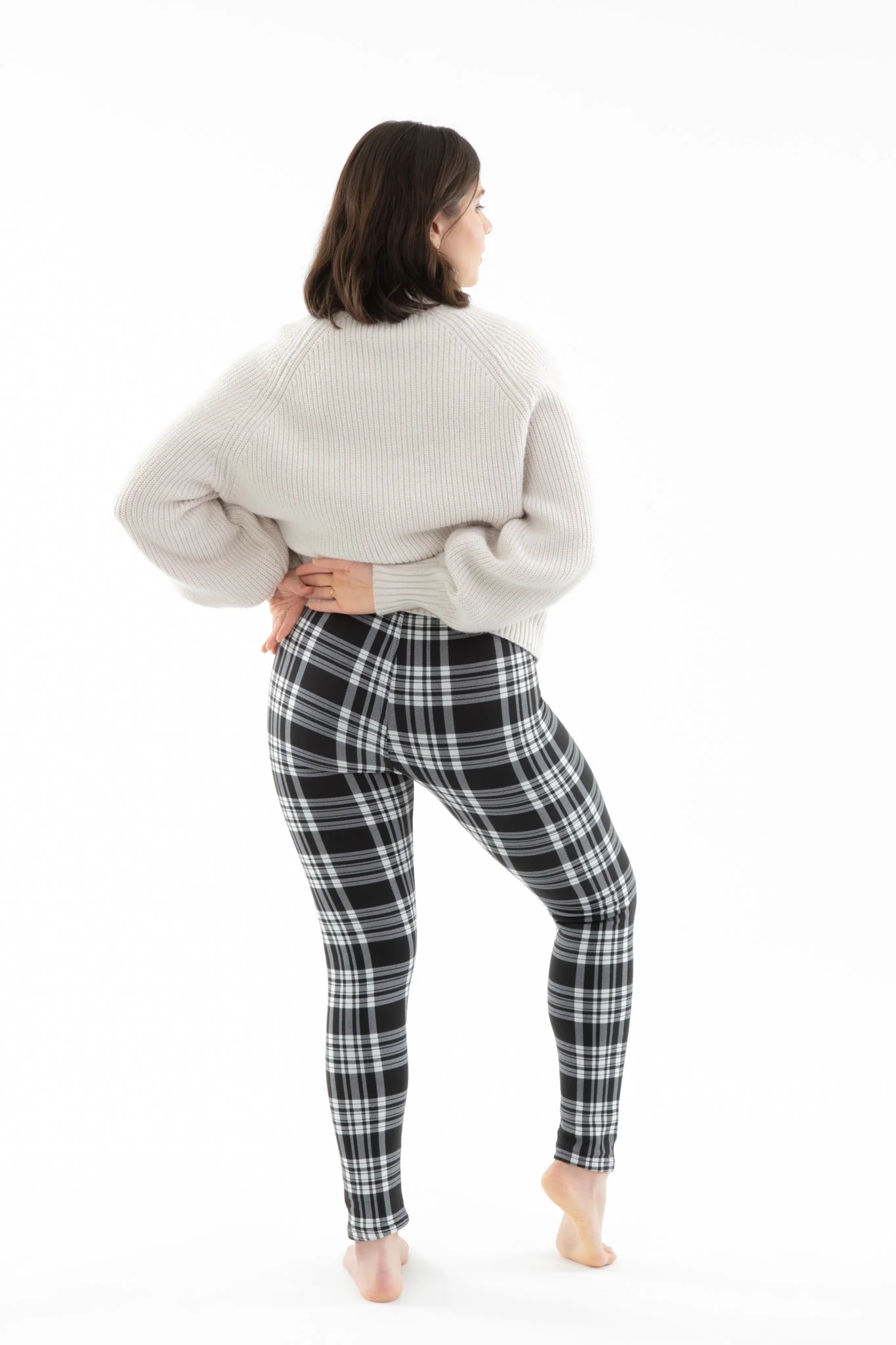 B&W Plaid - Cozy Lined Leggings - Image 5