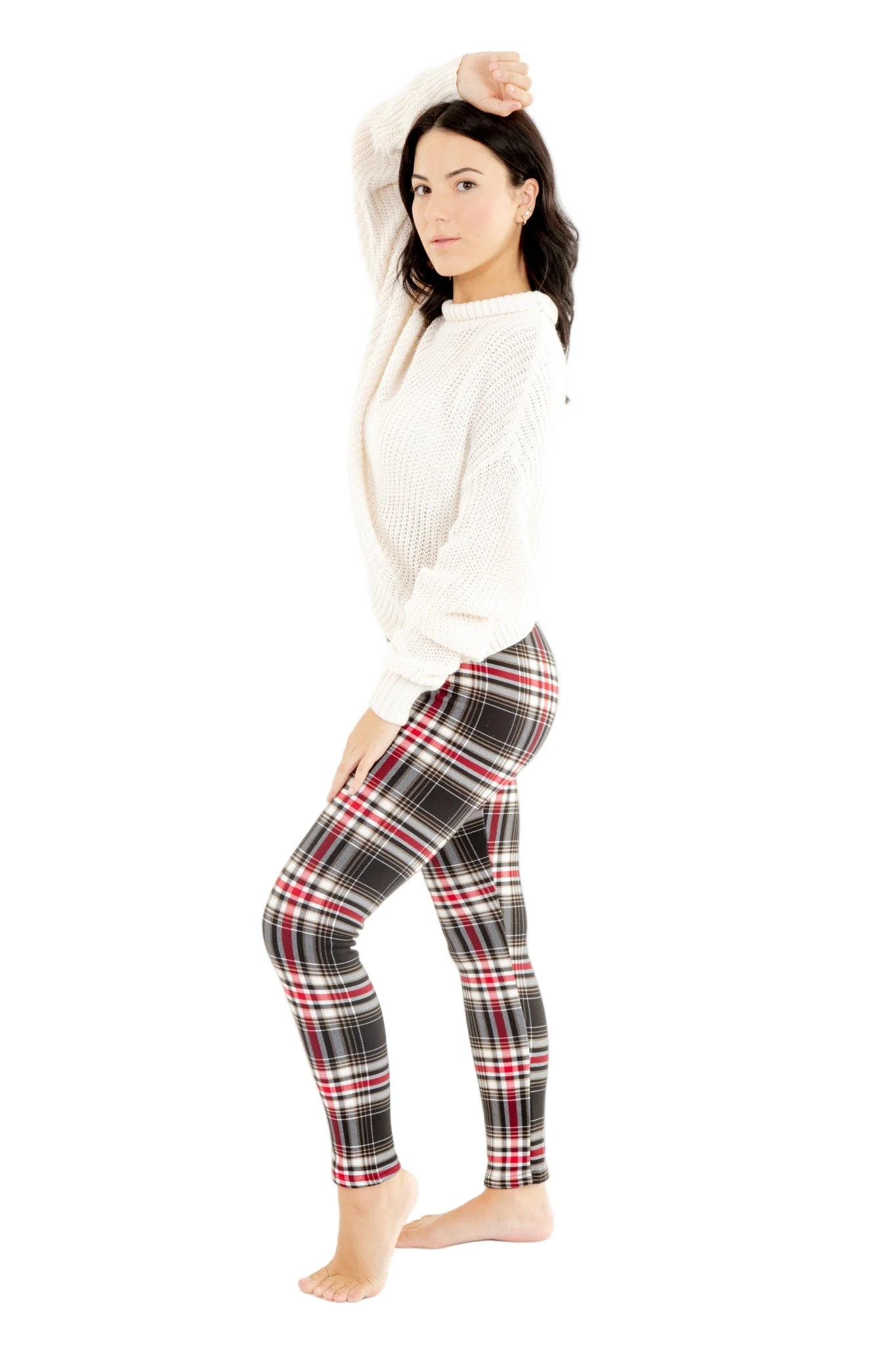 Black Plaid - Cozy Lined Leggings - Image 2