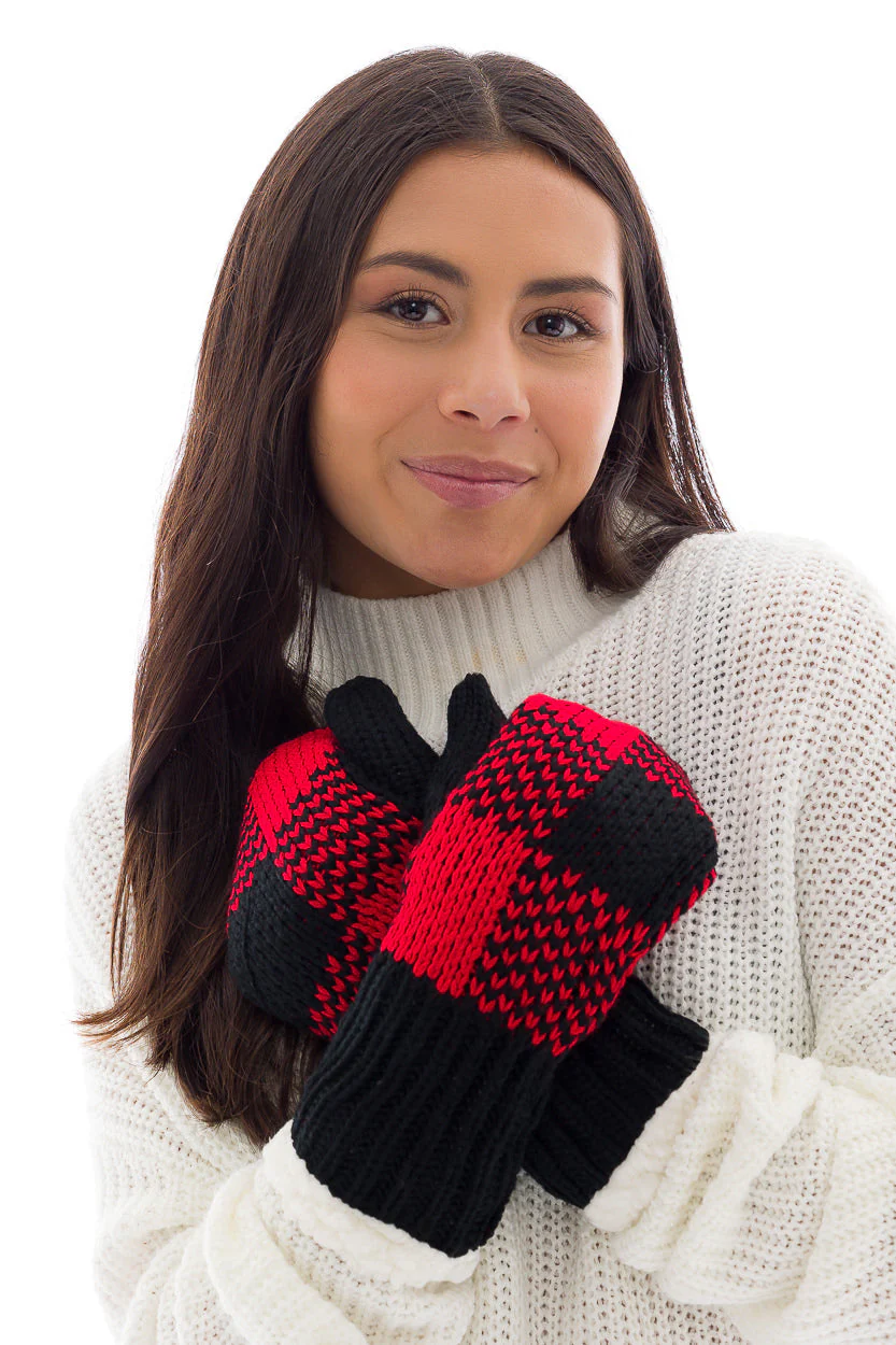 Black & Red - Cozy Lined Mittens - Image 4