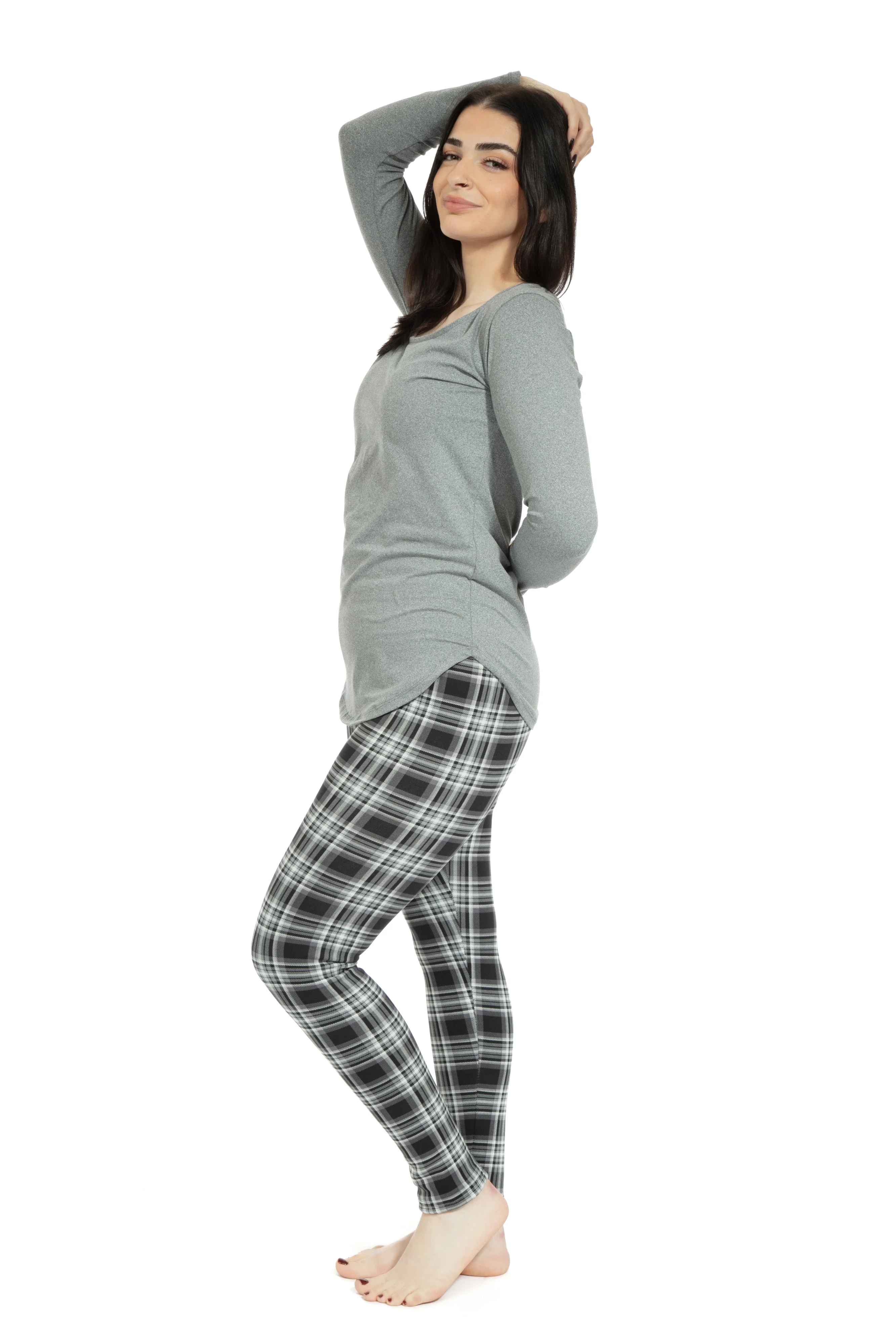 Black & White Tartan - Cozy Lined Leggings - Image 5