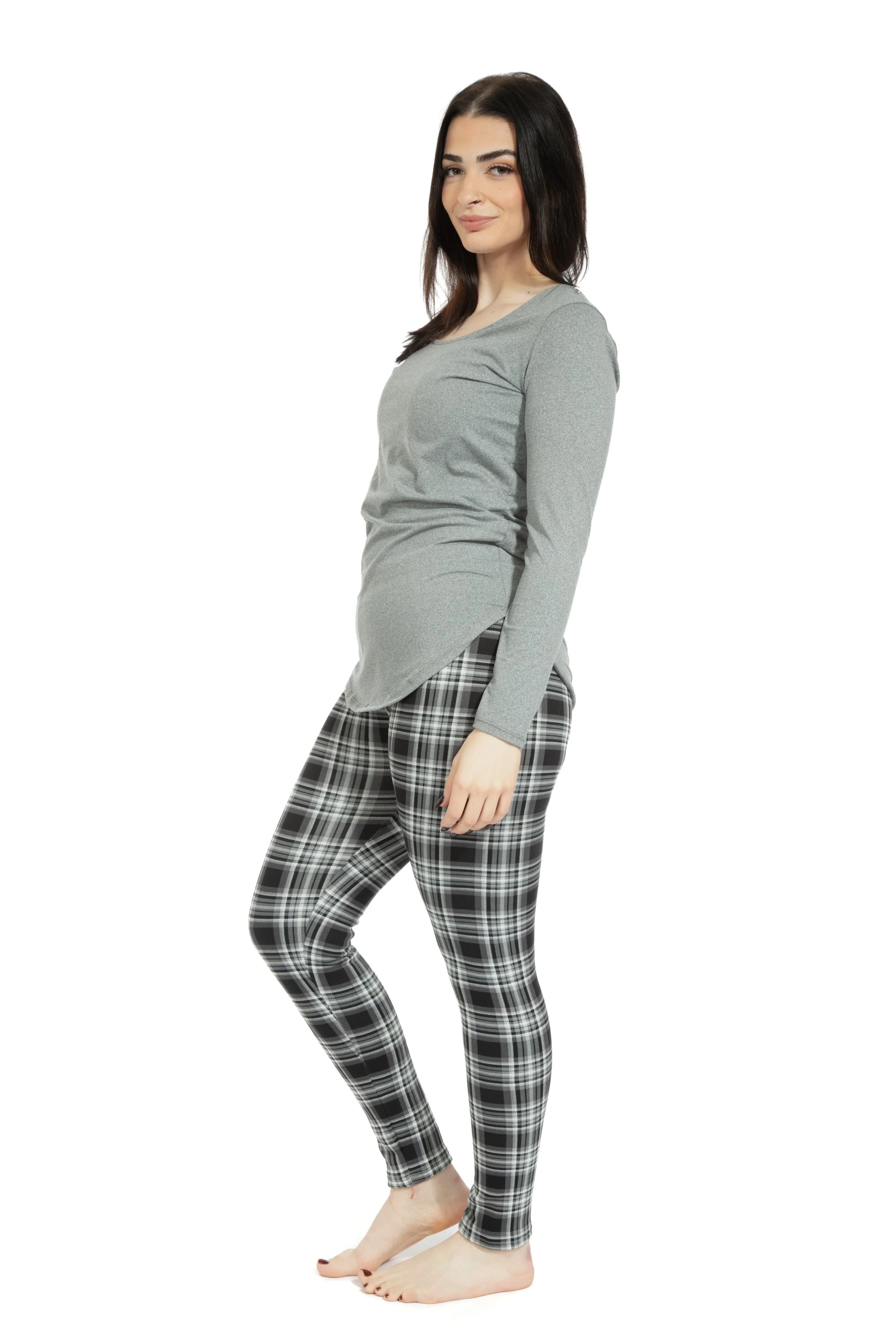 Black & White Tartan - Cozy Lined Leggings - Image 6