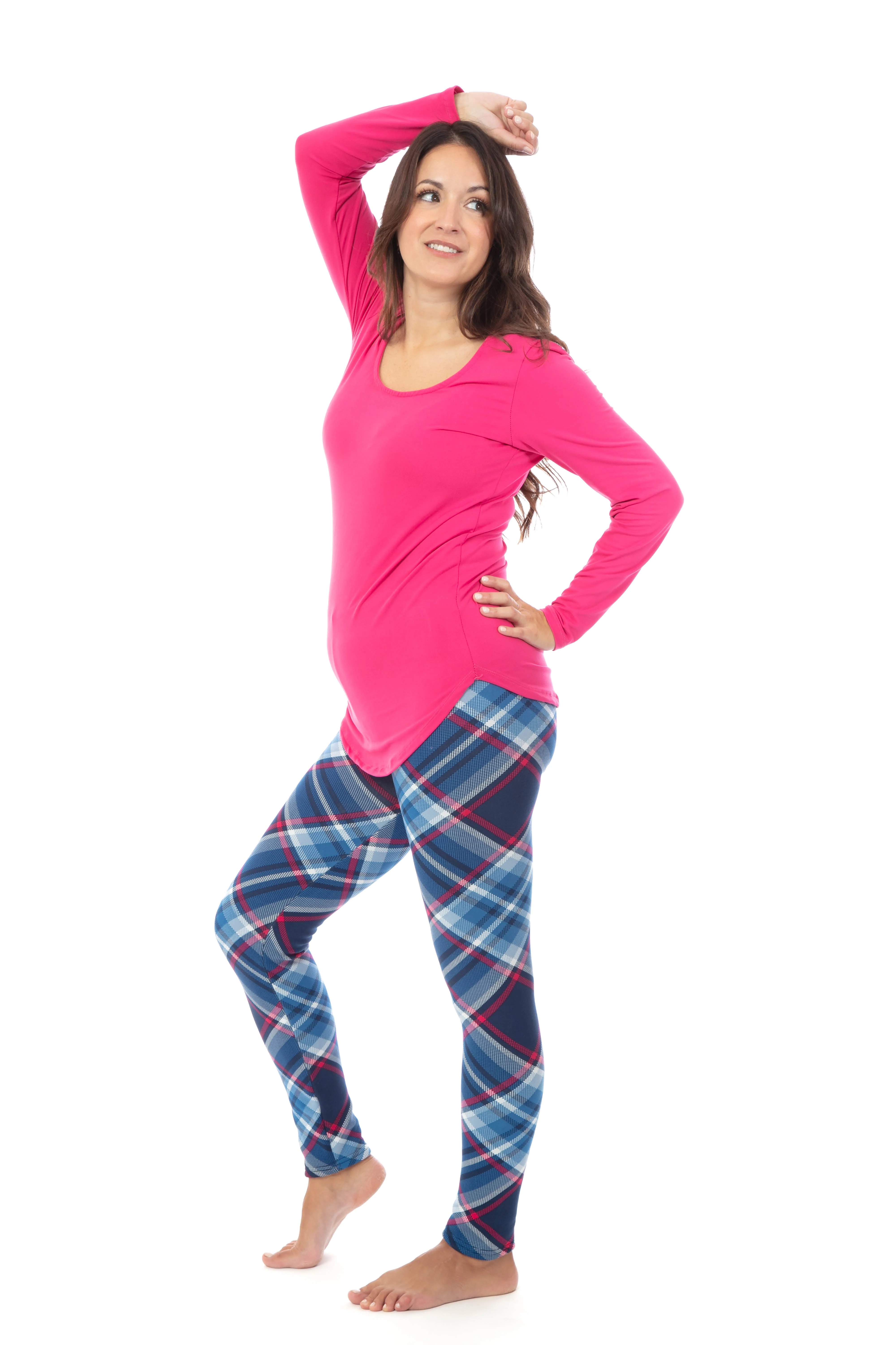 Blue & Fuchsia Squares - Cozy Lined Leggings - Image 5