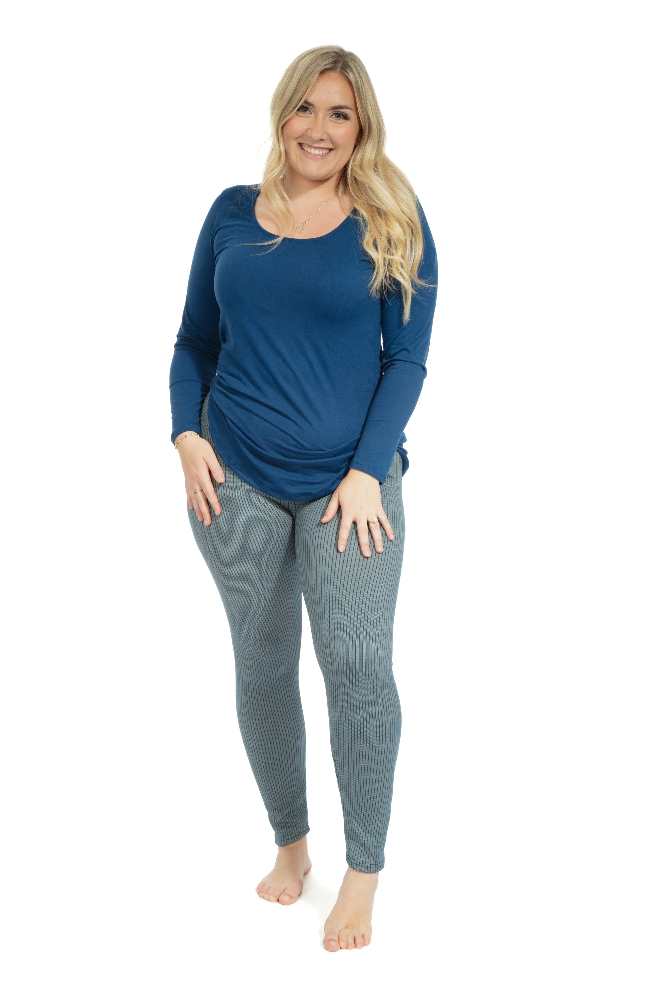 Blue Stripes - Cozy Lined Leggings - Image 2