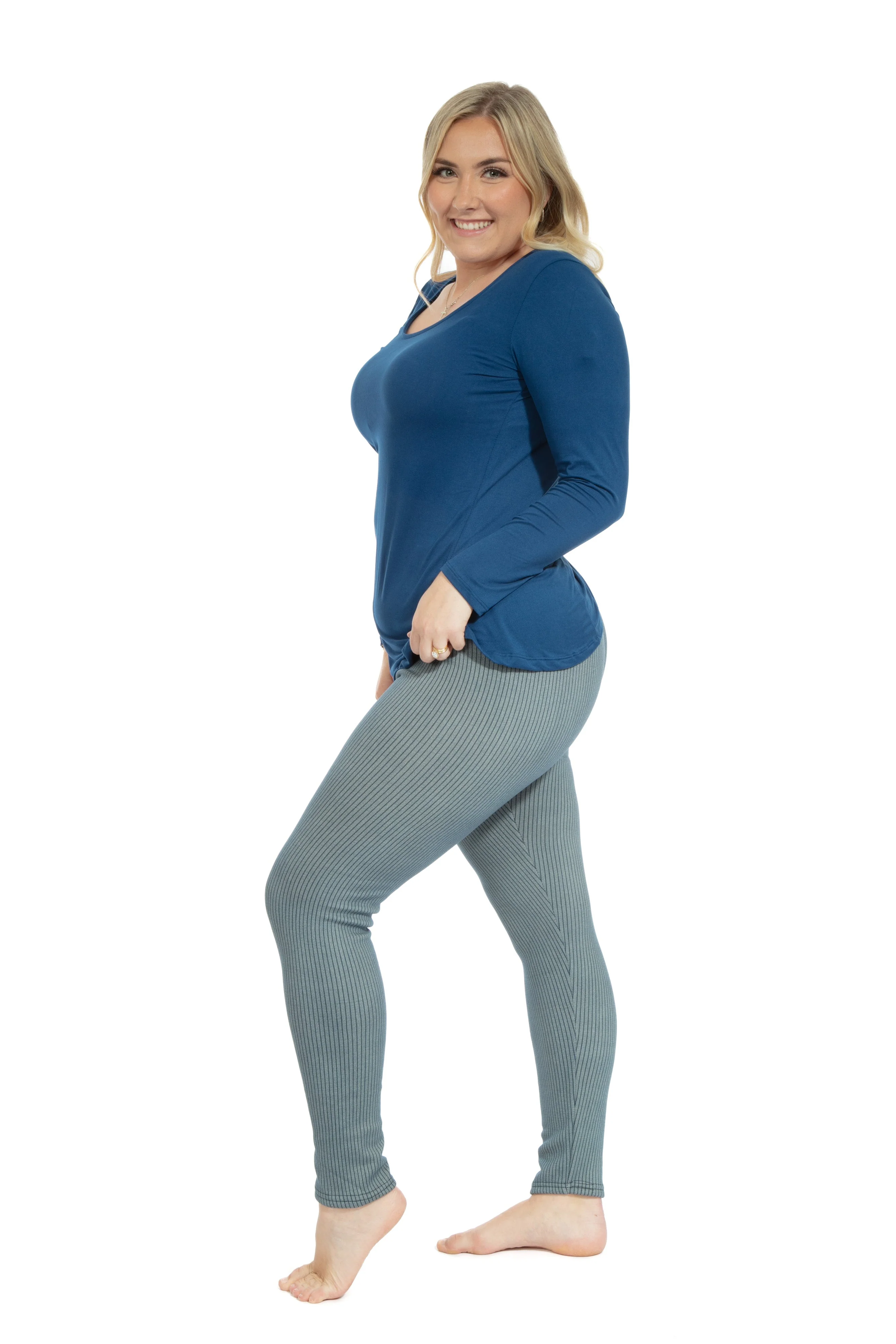 Blue Stripes - Cozy Lined Leggings - Image 5