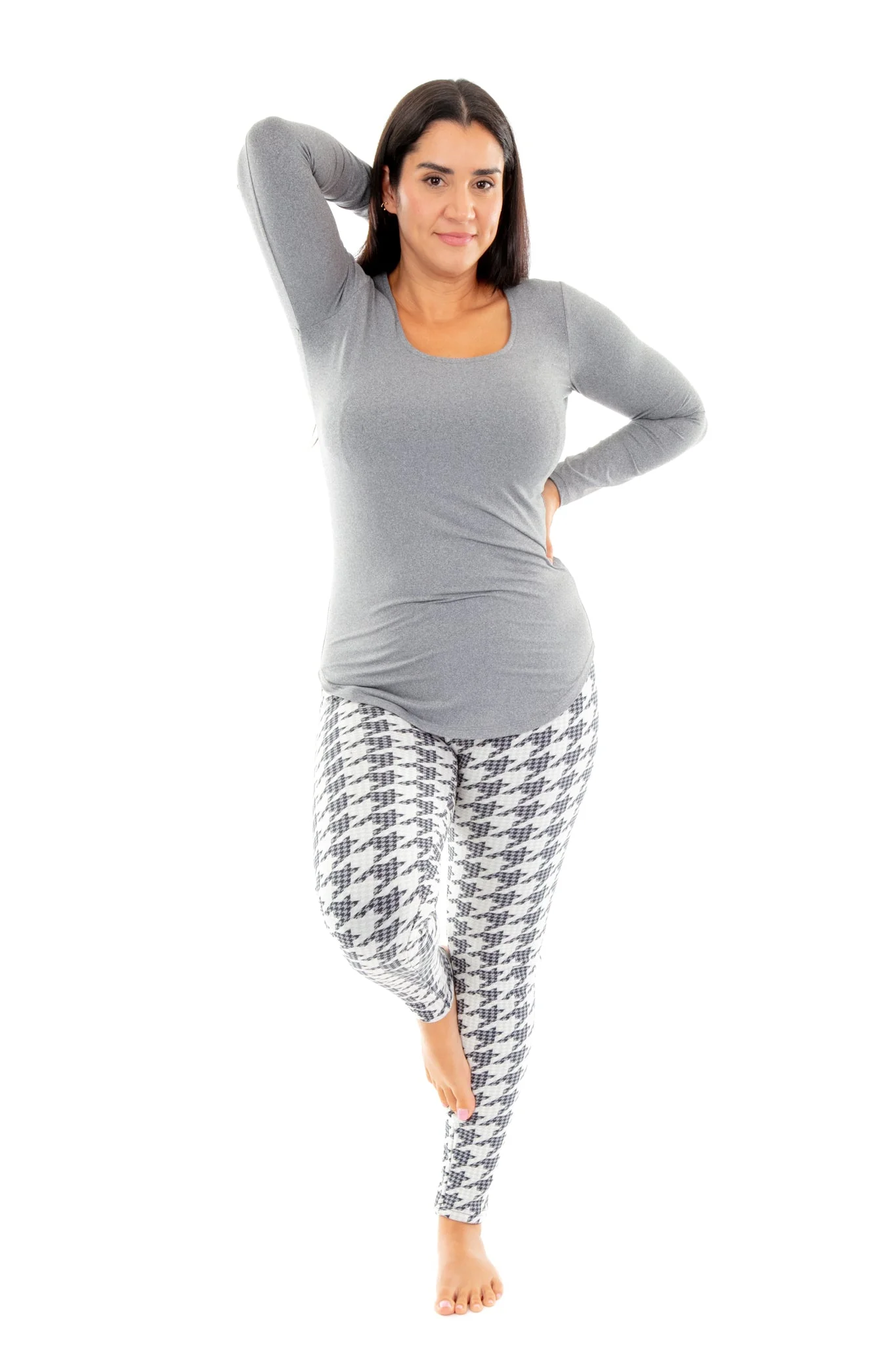 Gray Houndstooth - Cozy Lined Leggings - Image 2