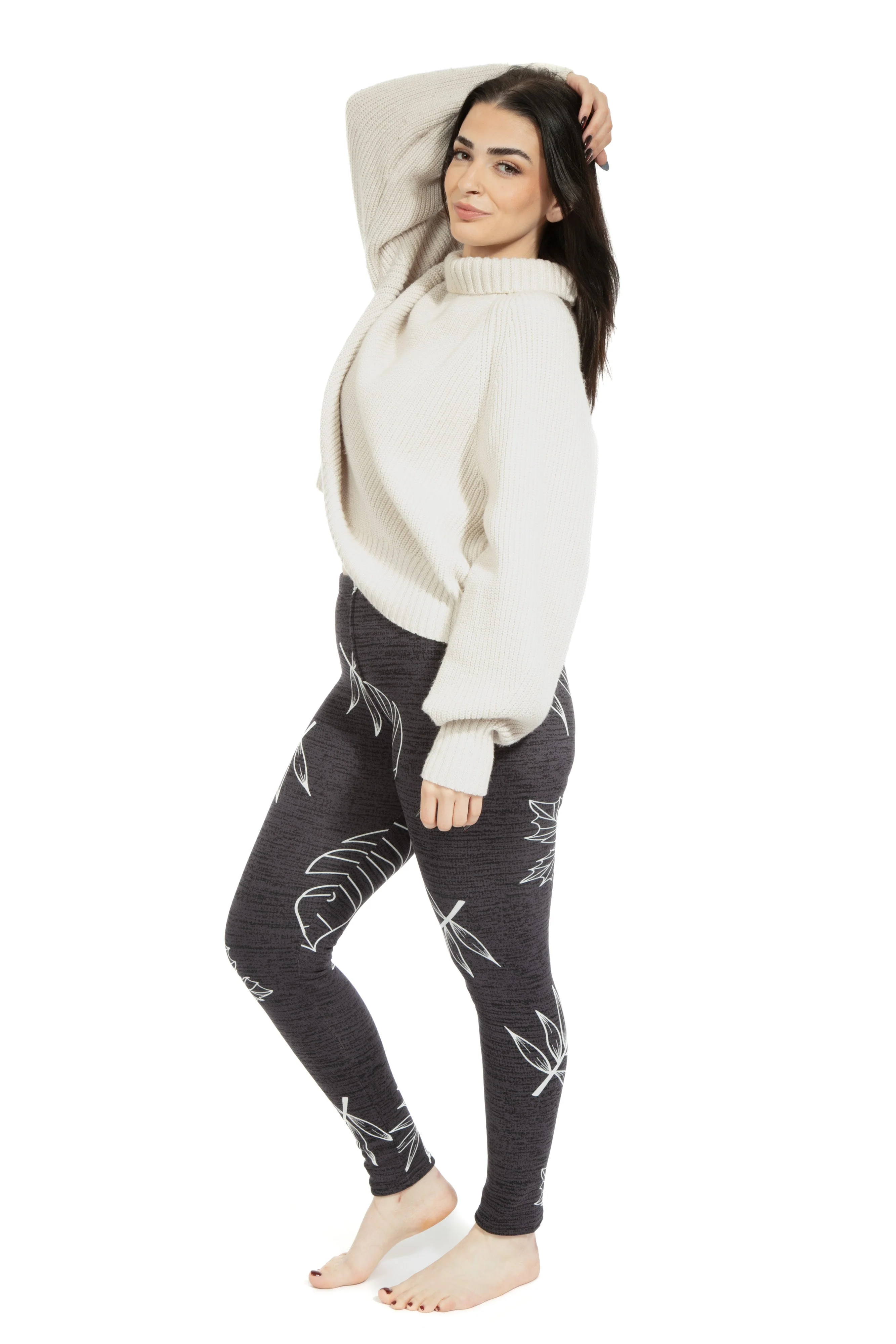 Leaves in Gray - Cozy Lined Leggings - Image 2