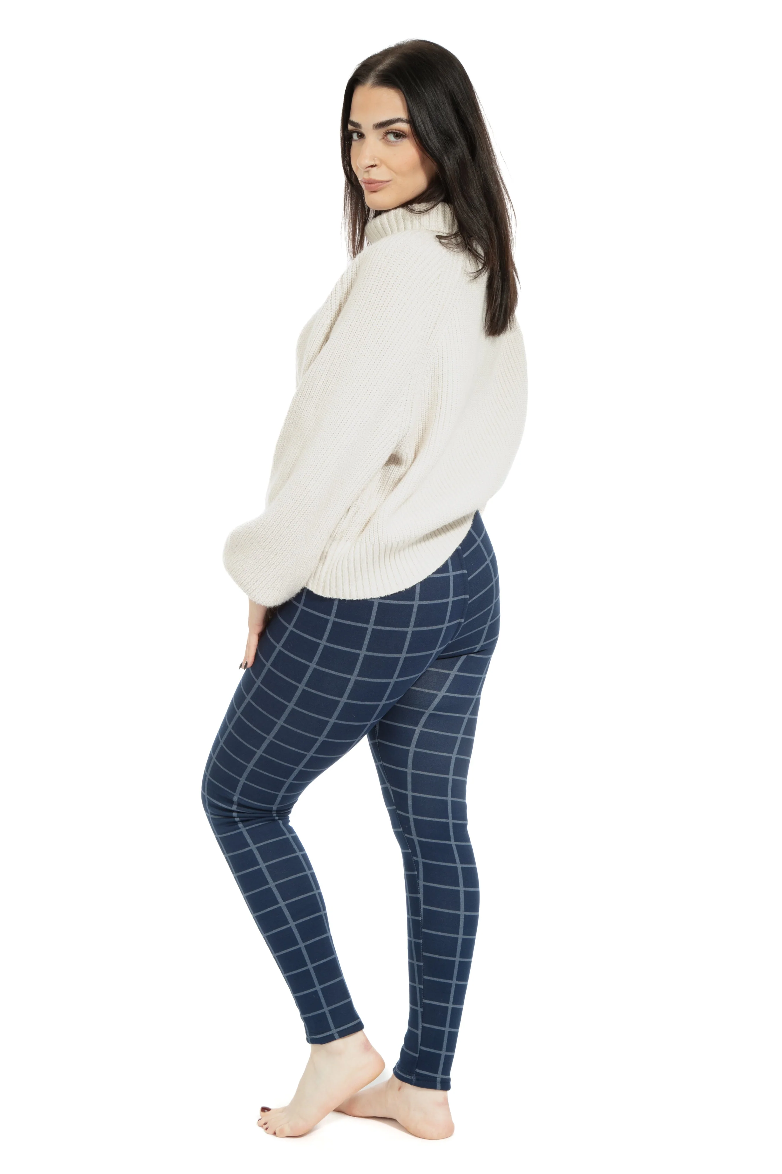 Navy Check - Cozy Lined Leggings - Image 6