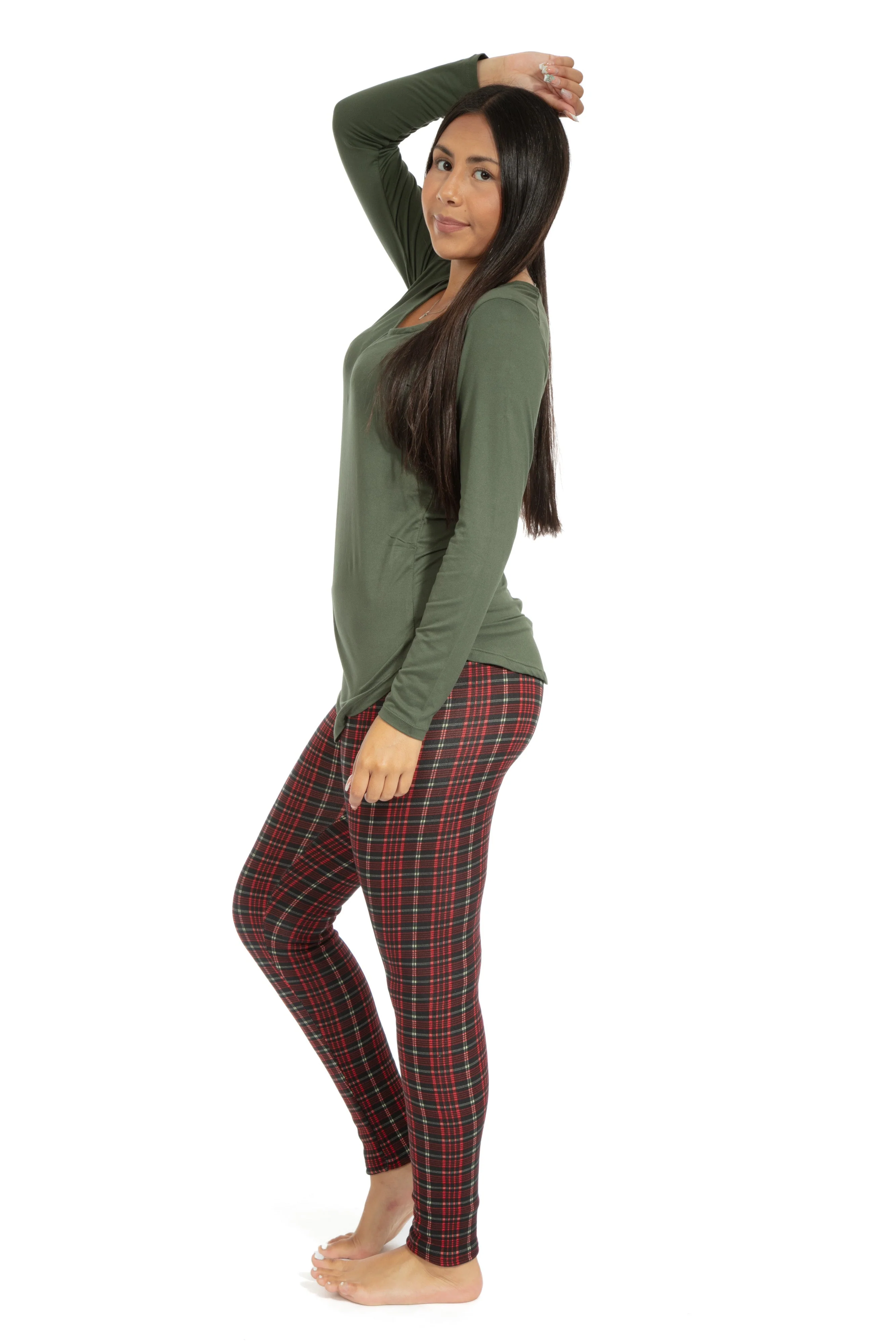 Reddish Plaid - Cozy Lined Leggings - Image 3