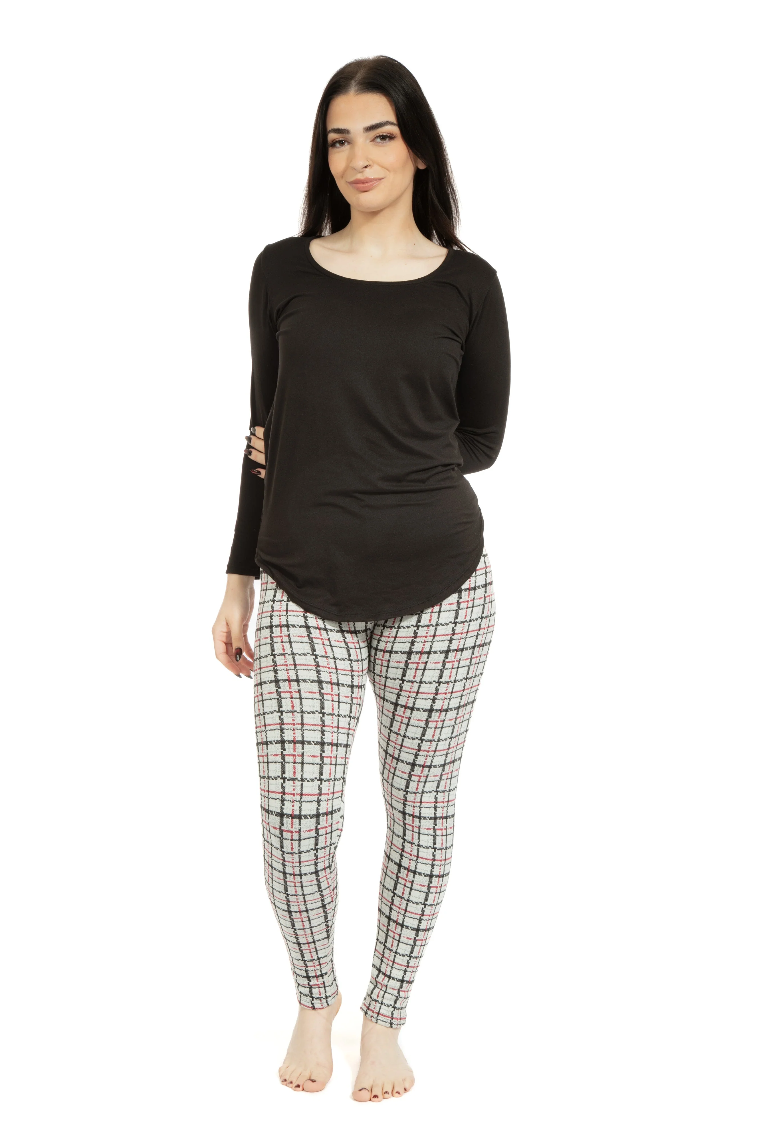 Light Gray Tartan - Cozy Lined Leggings - Image 3